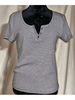 Pink Republic Blue Striped Henley Top, Large